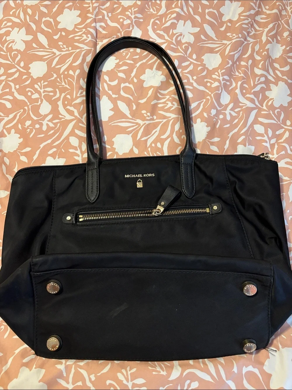 Michael Kors Black Nylon Tote with Gold Hardware